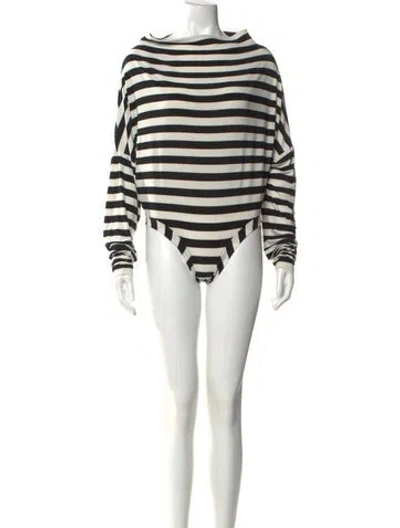 Pre-owned Norma Kamali Striped Bateau Neckline Bodysuit In White
