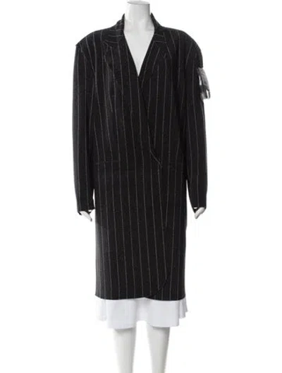 Pre-owned Norma Kamali Striped Coat W/ Tags In Black