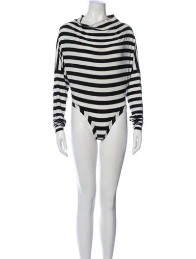 Pre-owned Norma Kamali Striped Cowl Neck Bodysuit In Black