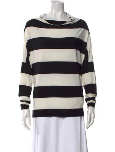 Pre-owned Norma Kamali Striped Cowl Neck Top In White