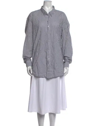 Pre-owned Norma Kamali Striped Long Sleeve Button-up Top In Grey/white