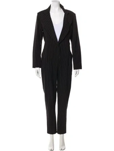 Pre-owned Norma Kamali Striped Plunge Neckline Jumpsuit In Black