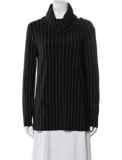 Pre-owned Norma Kamali Striped Turtleneck Blouse W/ Tags In Black