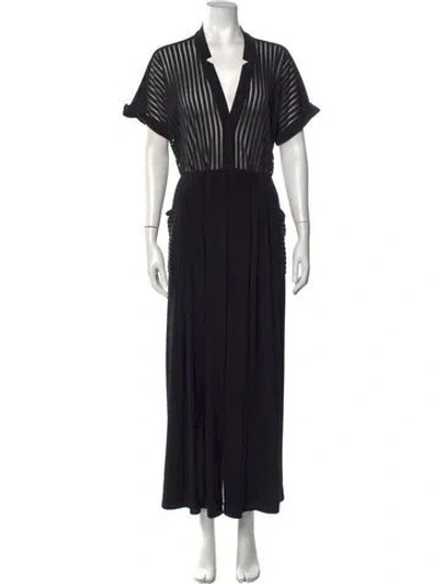 Pre-owned Norma Kamali Striped V-neck Jumpsuit In Black