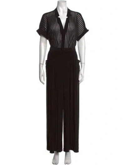 Pre-owned Norma Kamali Striped V-neck Jumpsuit In Black
