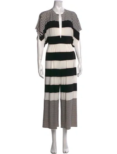 Pre-owned Norma Kamali Striped V-neck Jumpsuit In Black/white