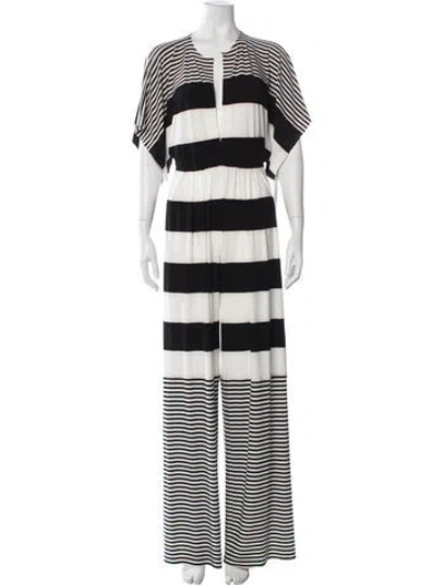 Pre-owned Norma Kamali Striped V-neck Jumpsuit In Multi