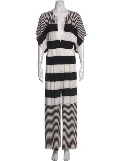 Pre-owned Norma Kamali Striped V-neck Jumpsuit In Neutral