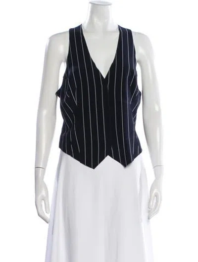 Pre-owned Norma Kamali Striped V-neck Top In Blue