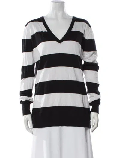 Pre-owned Norma Kamali Striped V-neck Top In White