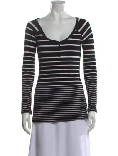 Pre-owned Norma Kamali Striped V-neck T-shirt In Black