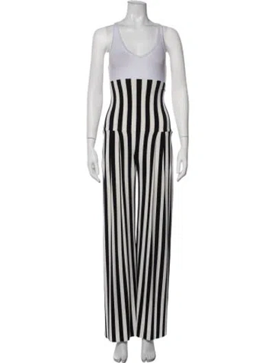 Pre-owned Norma Kamali Striped Wide Leg Pants In Black/white