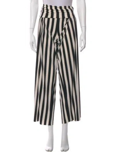 Pre-owned Norma Kamali Striped Wide Leg Pants In White