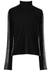 Norma Kamali Gunmetal Stud Slim Fit Long Sleeve Turtleneck Top Black In Black