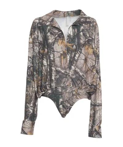 Norma Kamali Super Os Bf Nk Shirt Bodysuit In Gray