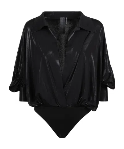 Norma Kamali Super Os Bf Nk Shirt Bodysuit In Blue