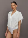 Norma Kamali Super Os Sleeveless Bf Nk Shirt Bodysuit In White