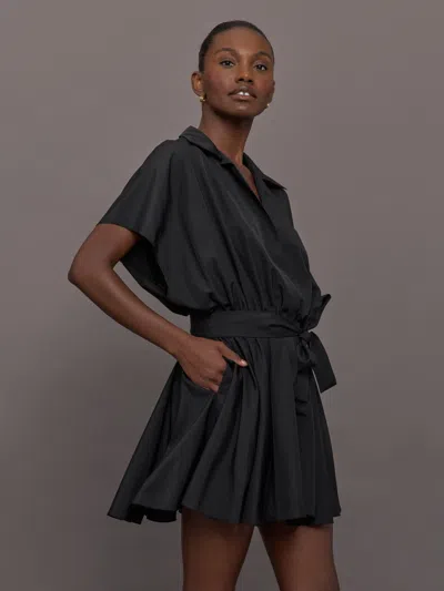 Norma Kamali Super Os Sleeveless Bf Nk Shirt Flared Mini Dress In Black