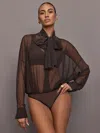 Norma Kamali Super Oversized Boyfriend Shirt Bow Bodysuit In Espresso