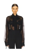 Norma Kamali Super Oversized Bf Shirt Bodysuit In Black