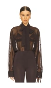 Norma Kamali Super Oversized Bf Shirt Bodysuit In Brown