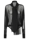 Norma Kamali Bow-detail Oversized Mesh Bodysuit In Black