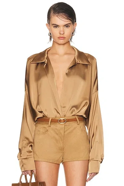 Norma Kamali Super Oversized Boyfriend Bodysuit In Brown