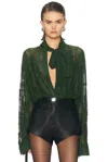 Norma Kamali Super Oversized Boyfriend Bow Bodysuit In Green