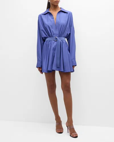 Norma Kamali Super Oversized Boyfriend Mini Shirtdress In Military Blue