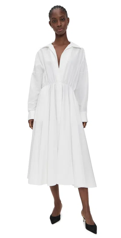 Norma Kamali Super Oversized Boyfriend Neck Flared Shirt Dress Snow White