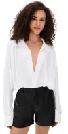Norma Kamali Super Oversized Boyfriend Neck Shirt Bodysuit Snow White In White