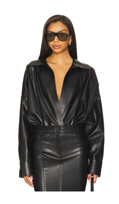 Norma Kamali Super Oversized Boyfriend Nk Shirt Bodysuit In Black