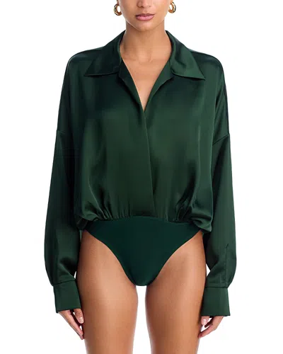 Norma Kamali Super Oversized Boyfriend Nk Shirt Bodysuit In Green