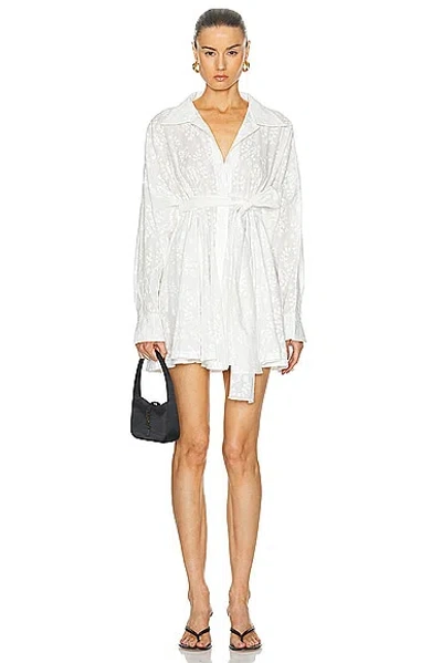 Norma Kamali Super Oversized Boyfriend Shirt Babydoll Mini Dress In White Vines