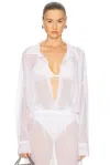 Norma Kamali Super Oversized Boyfriend Shirt Bodysuit