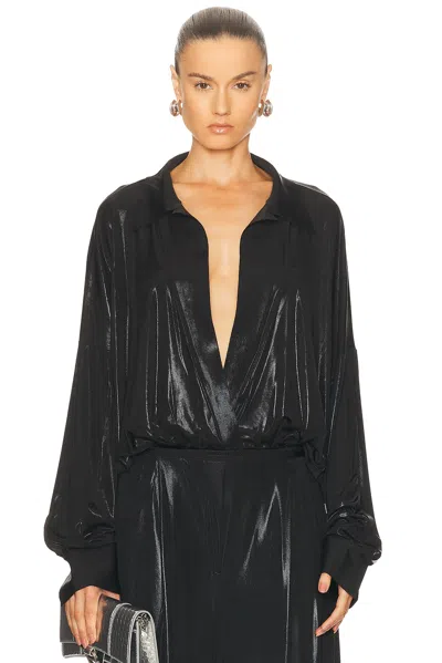 Norma Kamali Super Oversized Boyfriend Shirt Bodysuit In Black