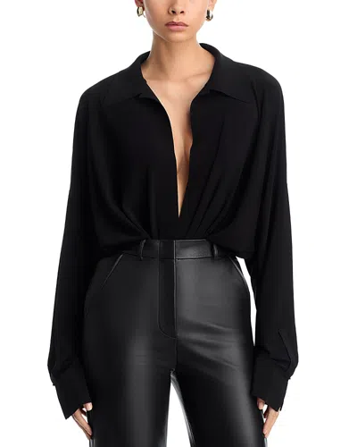 Norma Kamali Super Oversized Boyfriend Shirt Bodysuit In Black