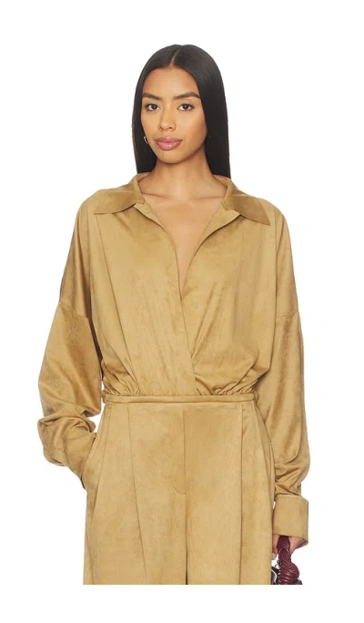 Norma Kamali Super Oversized Boyfriend Shirt Bodysuit In Brown