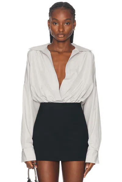 Norma Kamali Super Oversized Boyfriend Shirt Bodysuit In Dove