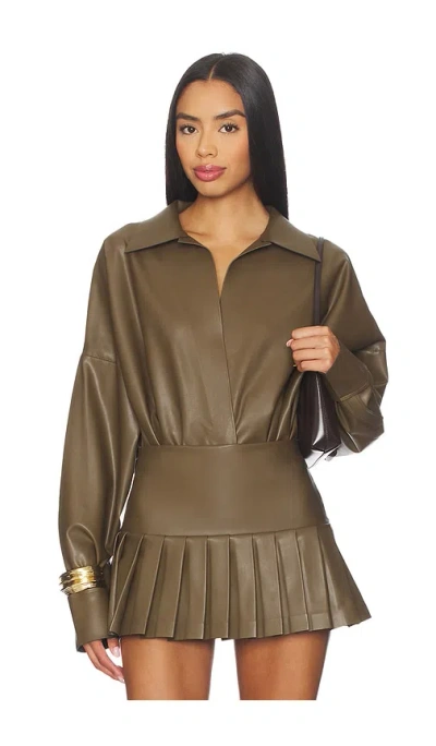 Norma Kamali Super Oversized Boyfriend Shirt Bodysuit In Green