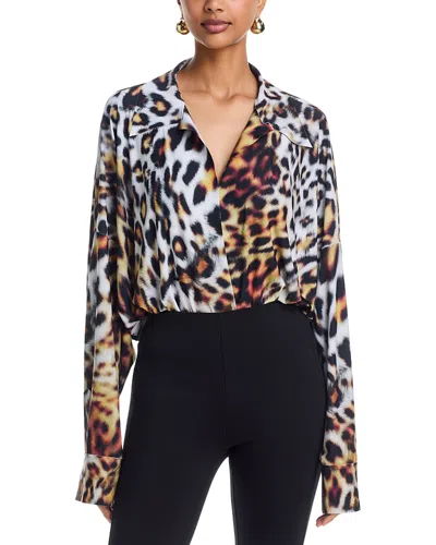 Norma Kamali Super Oversized Boyfriend Shirt Bodysuit In Multi