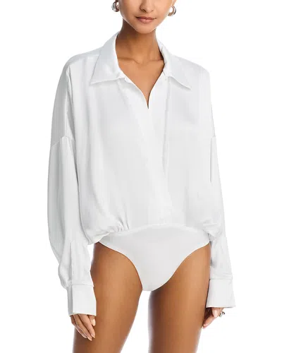 Norma Kamali Super Oversized Boyfriend Shirt Bodysuit In Snow White