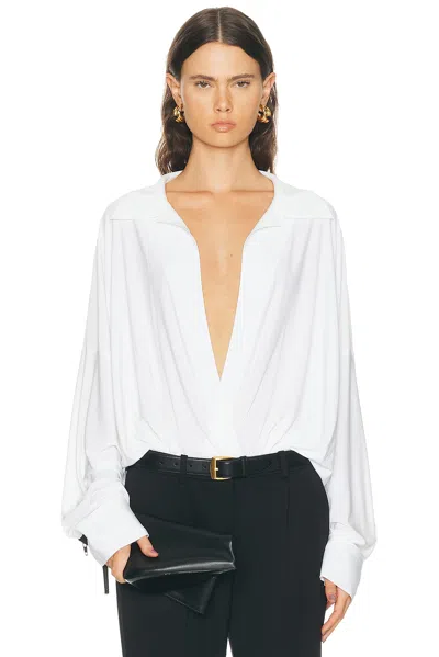 Norma Kamali Super Oversized Boyfriend Shirt Bodysuit In White