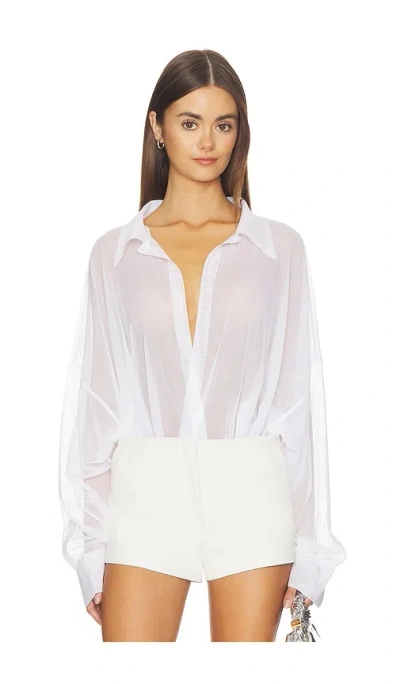 Norma Kamali Super Oversized Boyfriend Shirt Bodysuit In White