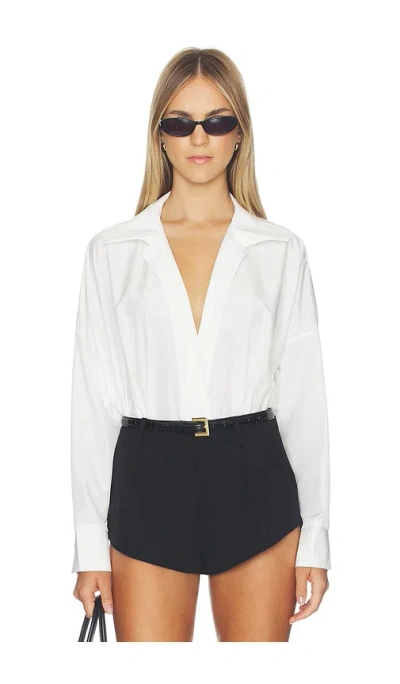 Norma Kamali Super Oversized Boyfriend Shirt Bodysuit In White