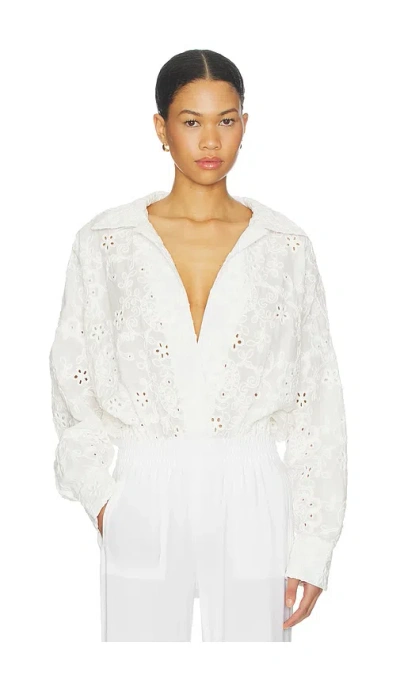 Norma Kamali Super Oversized Boyfriend Shirt Bodysuit In White