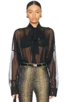 Norma Kamali Super Oversized Boyfriend Shirt Bow Bodysuit In Black