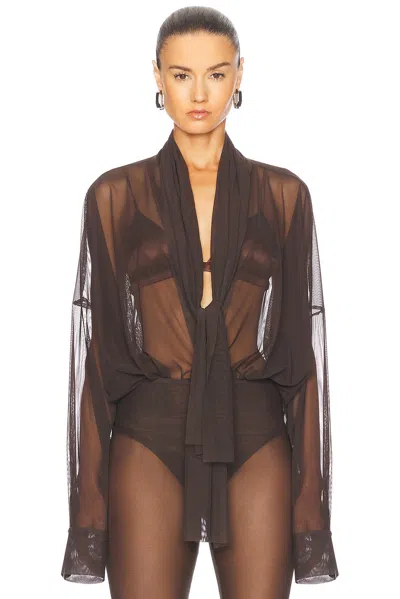 NORMA KAMALI SUPER OVERSIZED BOYFRIEND SHIRT BOW BODYSUIT