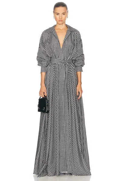 Norma Kamali Super Oversized Boyfriend Shirt Flared Gown In Large Houndstooth