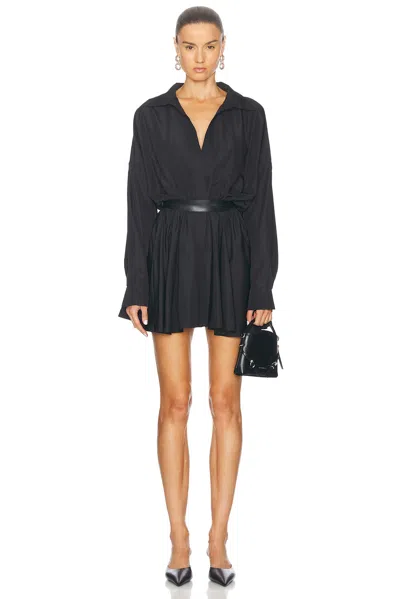 Norma Kamali Super Oversized Boyfriend Shirt Flared Mini Dress In Black